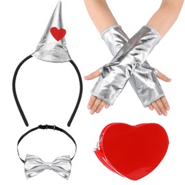 Newcotte 4 Pcs Woman Fantasy Kit Women Costume Accessory Set with Gloves Bow Tie Headband Red Bag for Adult Cosplay Party