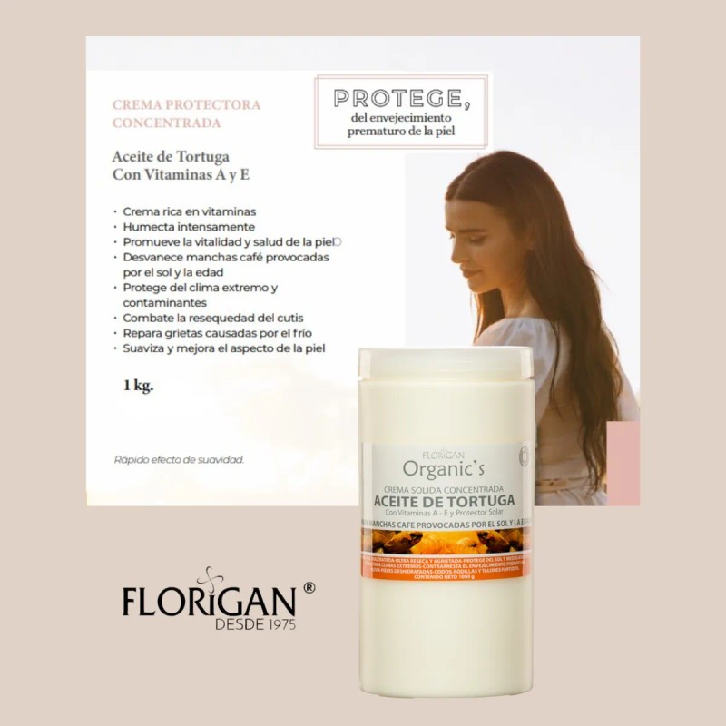 Crema Protectora Aceite De Tortuga 1kg. Florigan® 2 Piezas Dulce