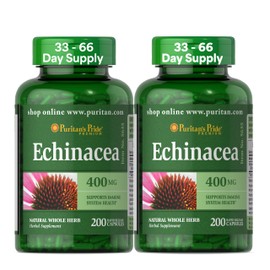 Puritan's Pride Premium Echinacea Natural Whole Herb Herbal Supplement 400mg, Dietary Supplement for Health, Immune System Support, 200 Rapid Release Capsules, 2 Pack