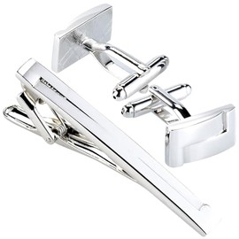 St. Leonhard Gift Men's: Cufflinks & Tie Pin Set (Men's Jewellery, Cuff with Tie Pin, Tie), silver