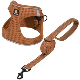 BELLA & PAL Dog Harness Leash Set, For Small Dogs, Medium Dogs, Harness, Pull, Adjustable Size, Night Reflective, Easy To Put On And Take Off, For Walks, Durable, Breathable, Soft Mesh (L Brown)