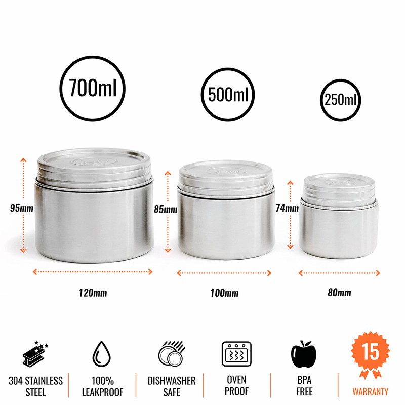 Elephant Box Leakproof Food Canister Trio | Stainless Steel Food