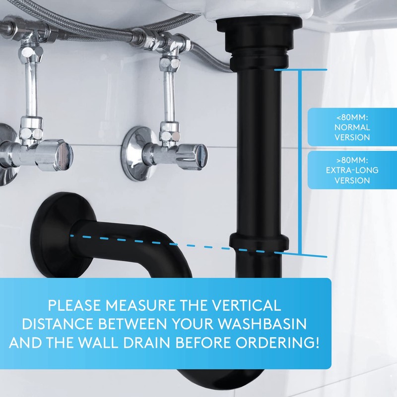 Bächlein Universal Tubular Siphon [Extra Long Black] for Washbasin &