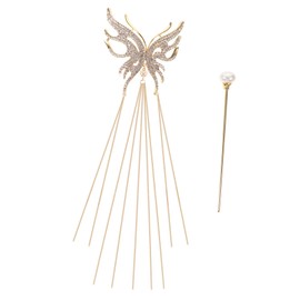 WOONEKY Butterfly Hair Pin Chignon Hair Stick Retro Pearl Hair Accessory for Women