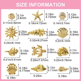 Lekgavd Gold Beach Starfish Nail Charm, 2 Disc Summer Metal 3D Seashell Nail Jewels Accessories for Nail Designs, DIY Decorative Crafts for Women - 12 Styles