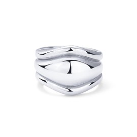 PAVOI 14K Gold Plated Chunky Stackable Rings Set for Women | Cubic Zirconia Bands Set | 3 Statement Rings Pack, 5, White Gold, No Gemstone