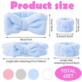 Ptenzor 12Pcs Spa Headband & Wristband Set for Women, Soft Face Washing & Skincare Accessories, 4 Colors (Pink, Gray, Blue, White)Reusable Makeup Remover Headbands & Wristbands for Face Washing & SPA