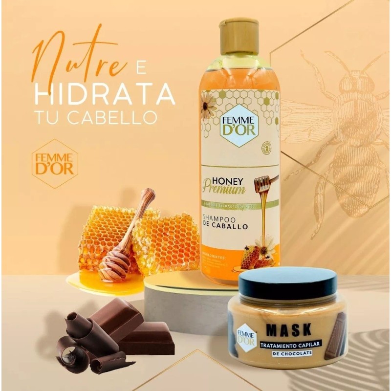 Femme D'or Shampoo Restaurador Con Keratina + Miel, Colágeno Y