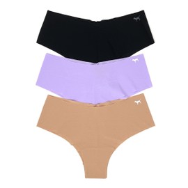 Victoria's Secret PINK Cheekster Panty Set of 3 Small No Show Black/Light Lilac/Mocha Latte