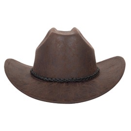 Women Men Vintage Western Cowboy Hats - PU-Leather Wide-Brim Outback Rugged Cowgirl Fedora Hats with Band M