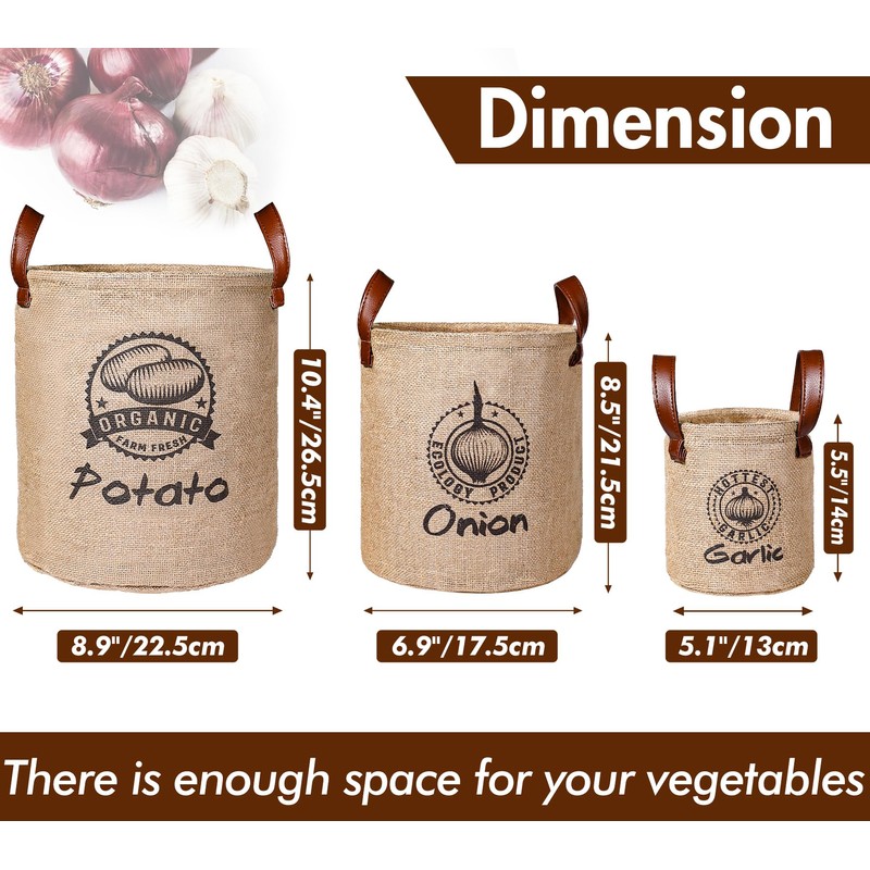 Kamehame Potato and Onion Storage Bag Set of 3, Reusable