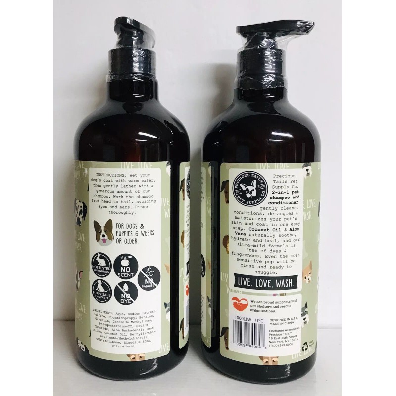 PRECIOUS TAILS 2 Bottles Unscented 2-in-1 Pet Shampoo & Conditioner