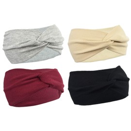 DRESHOW 4 Pack Women Headbands Vintage Elastic Boho Criss Cross Head Wrap Hair Band Cute Hair Accessories