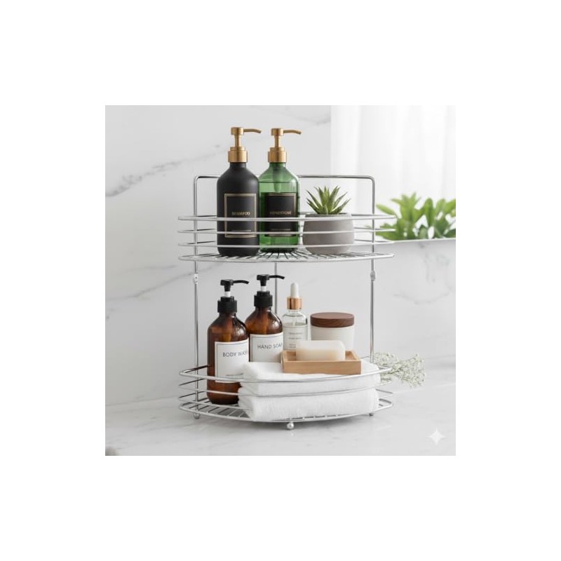 SDZOREN 2-Tier Floor Standing Corner Shower Caddy - Stainless Steel