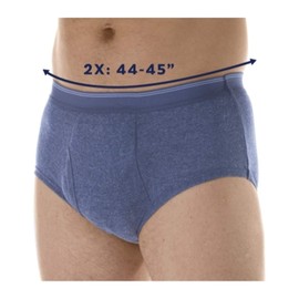1-Pack Men's Maximum Absorbency Washable Reusable Bladder Control Briefs Grey 2XL (Waist 44-45)