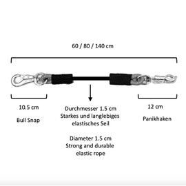 Transport Elastic Tie Cord Elastic Rubber Tie Chain with Panic Hook and Bull Snap for Equestrian Horse Trailers, Box and Stable (80 cm, White)