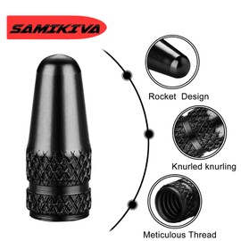 SAMIKIVA (10 Pack) Bike Presta Valve Stem Caps, Chrome Anodized Aluminum, Use On Presta French Valves, Dust caps for MTB Road Racing Bicycle, Rocket Style (Black (10 Pack))