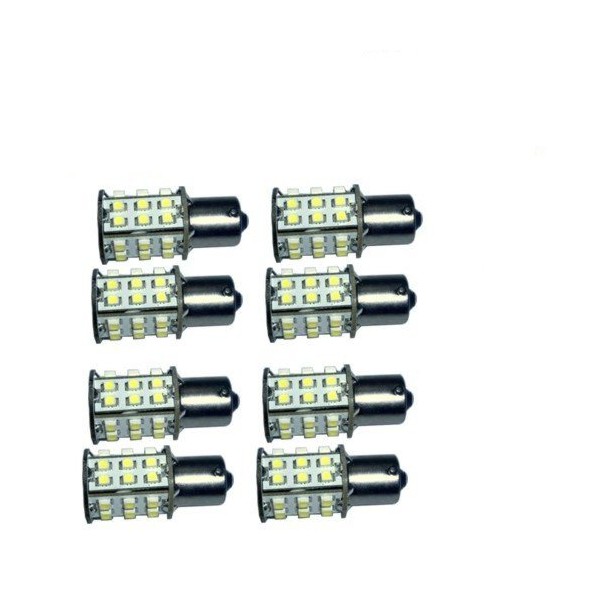 HQRP 8 pack BA15s Bayonet Base 30 LEDs SMD LED Bulb Cool White for #93 1141 1156 1073 1093 1129 Replacement plus Sun Meter