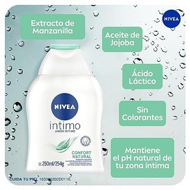 NIVEA Jabón Íntimo Femenino Confort Natural (250 ml) con Extracto de Manzanilla, Aceite de Jojóba y Pantenól PH Balanceado Uso Diario