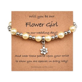 Wedding Day Gifts for Bridesmaids Pearl Bracelets Flower Girl Proposal Bracelet for Bridesmaids Thank You Gifts for Will You Be My Flower Girl Gift Bracelet for Best Friend Sister
