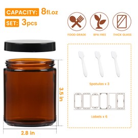 3 Pack 8 oz Amber Glass Jars with lids