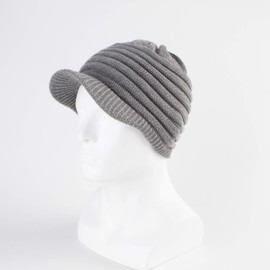 LANGZHEN Unisex Winter Hats with Visor Warm Ski Hat Stylish Knitted Hat for Men and Women(Light Grey-Striped)