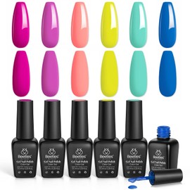 Beetles Gel Nail Polish Set - Pool Party Collection 6 Colors Rainbow Turquoise Purple Blue Pink Neon Gel Polish Kit Soak Off UV LED Lamp DIY Home Salon Nail Art Gift for Girls