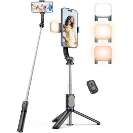 Selfie Stick Tripod with Light and Detachable Phone Holder, 41.7" Extendable Phone Tripod with Remote, 360? Rotatable Tripod Stand for , , and Android Smartphones - Color: Black & With Light