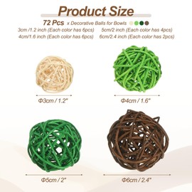 PATIKIL Wicker Rattan Balls, 72 Pcs Decorative Balls for Centerpiece Bowls Home Decor 4 Sizes(Green/Deep Green/Brown/Natural, 2.4",2",1.6",1.2")