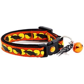 Collar de gato de Halloween con campana, collar de seguridad para separar | tamaño grande ajustable o collar de gatito (Raven Moon, S (10 libras y menos))