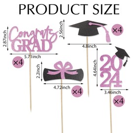 hhdatc Graduation Decorations Class of 2024 Centerpieces for Tables,Table Toppers Party Centerpiece Sticks Supplies Pink