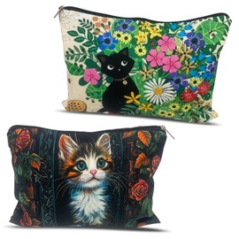 Aikeis 2-teiliges süßes Katzen-Make-up-Täschchen, Geschenke für Katzenliebhaber für Frauen, Mädchen und Freundinnen, Make-up-Werkzeug-Set, Geburtstagsgeschenk, Reißverschlusstasche, Kulturbeutel