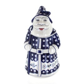 Blue Rose Polish Pottery - Blue Blue Violet Santa Cookie Jar - 12" Tall - Festive Santa Design, Perfect Holiday Gift & Decorative Cookie Storage
