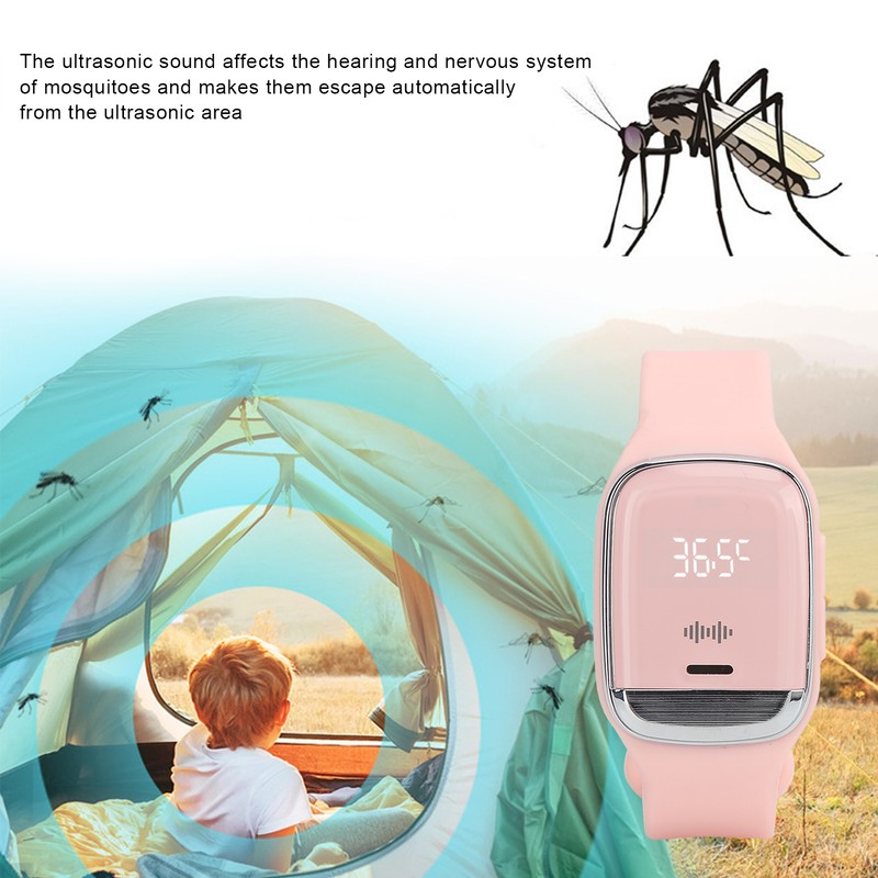 Outdoor Ultrasonic Mosquitoes Repeller Bracelet Portable Electronic Repellent WatchPink