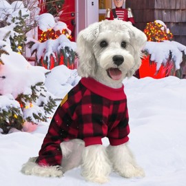 XPUDAC Dog Christmas Pajamas Plaid Dog Clothes for Small Medium Dogs Girl Boy Fleece Dog Sweater for Winter Christmas(Small)