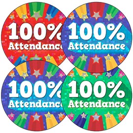 280 100% Attendance Motivational Childrens Pupils School Teachers Praise Reward Stickers Value Pack 37mm Primary Teaching Services