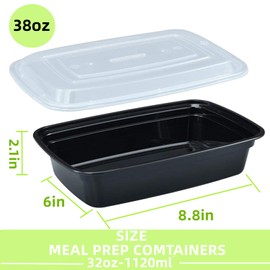 15 Pack 38 oz Plastic Meal Prep Containers with Lids, Leakproof Rectangular Food Storage Container Box for Restaurant, Kitchen, Takeout Food Service Disposables (Box - 38oz)