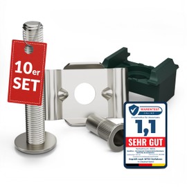 Qualinos 10x High-Quality Double Rod Mat Fence Fastening: Butterfly, Screw, Rivet Nut Made of V2A and UV-Stabilised Clamp Bracket, Colour Green 6005. Clamp and Fence Holder Made in Germany