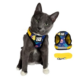 Travel Cat Harness and Leash Set - Adjustable Fit Mesh Harness and Reflective Strap - Comfort Escape Proof Harness for Cats, Kitten for Outdoor Walking, Hiking (X-Small, 90s Cat)
