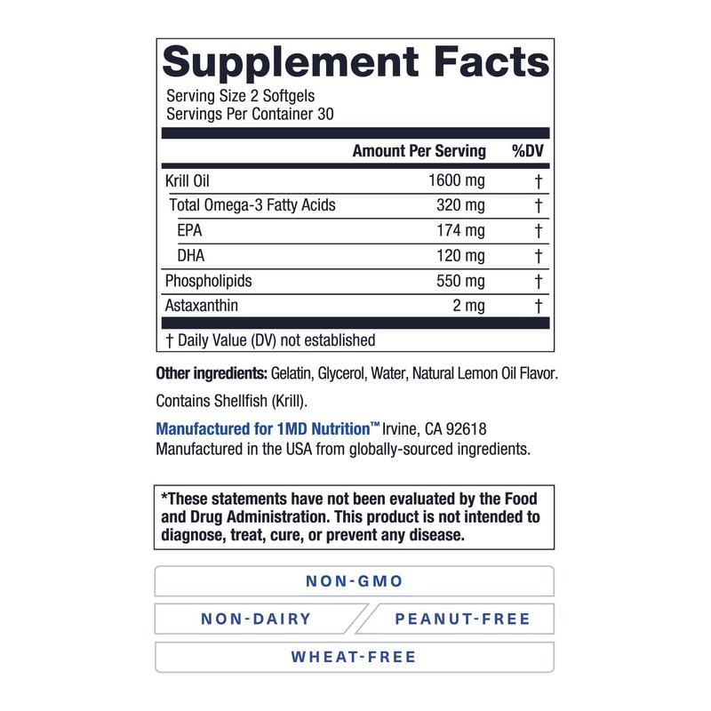 1MD Nutrition KrillMD - Antarctic Krill Oil Omega 3 Supplement