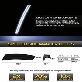 VIPMOTOZ Full White LED Front + Rear Smoke Lens Side Marker Light For 2016-2022 Chevy Camaro, Driver & Passenger Side, 4-Pieces