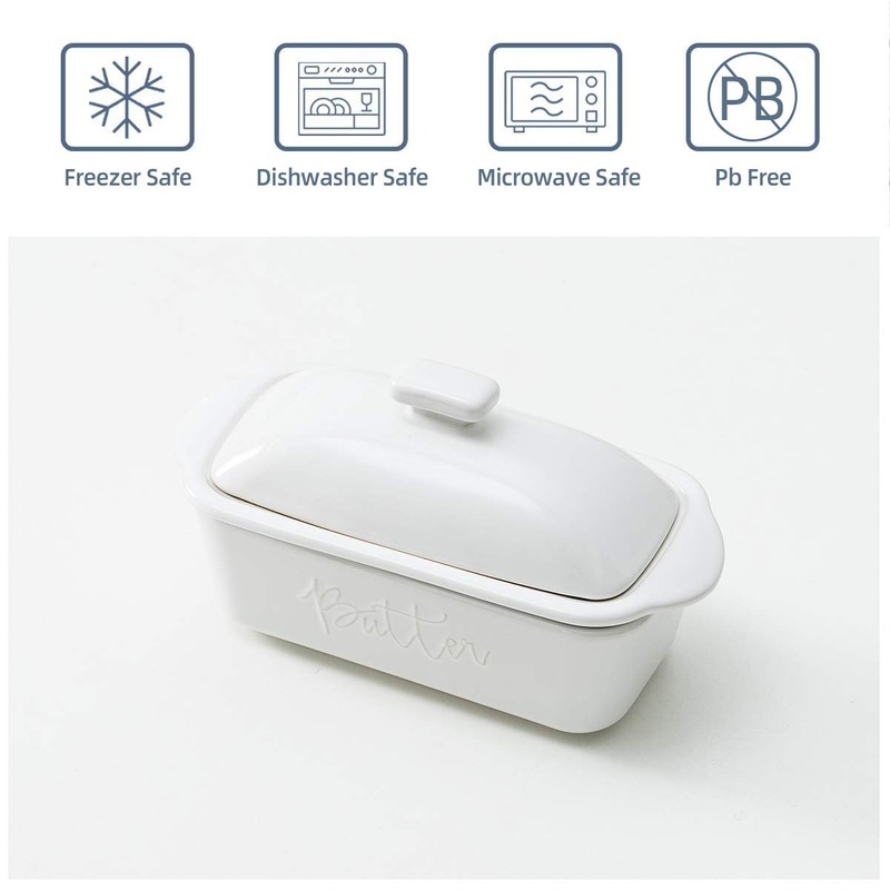 FE Butter Dish, 10 oz Ceramic Butter Keeper with Water