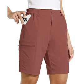 Willit Women's 10" Hiking Cargo Shorts Stretch Golf Active Long Shorts Quick Dry Outdoor Summer Shorts Cacao M