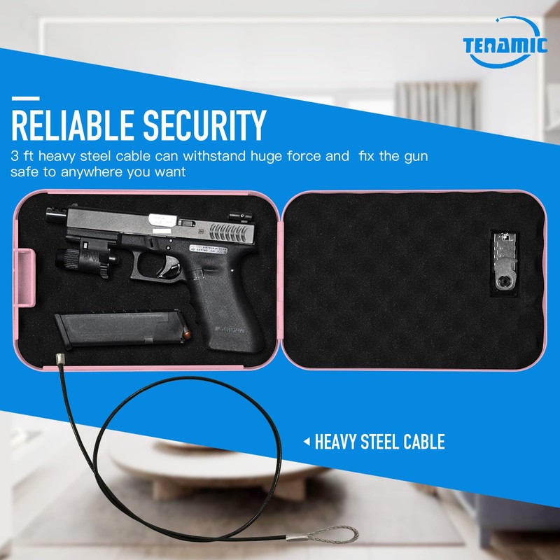 TENAMIC Pistol Safe, Portable Travel Gun Safe, Solid Steel Handgun