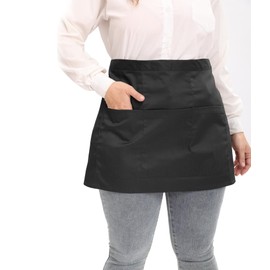 Jaspfct Server Aprons Plus Size W 3 Pockets - Half Waist Apron for Women Men-MD033,Black