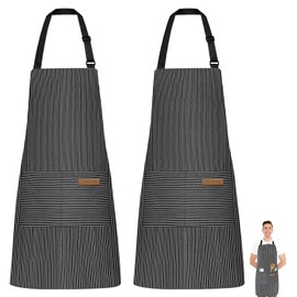 Shunshi 2 Pack Adjustable Apron, Unisex Apron with 2 Pockets, Cotton Linen Cooking Kitchen Accessories Chef Bib Aprons for Women Men Home Baking Gardening Household Cleaning BBQ Restaurant(Blue)