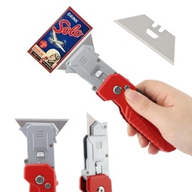 2-in-1 Folding Utility Knife and Scraper with Built-In Blade Storage,Includes 3 Triple-Ground Carbon Steel Blades,Aluminum Alloy Body
