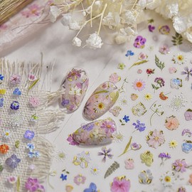 [Overseas] Nail Sticker Tomoni Embossed Nail Sticker Paper Petal Pattern Nail Sticker Fairy Dried Flower Collage Nail Free Size/To 5026 - Metal 4ea