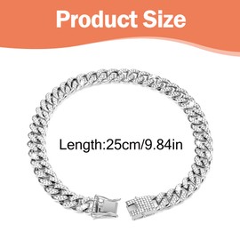 1 Pcs Sliver Chain Dog Collar for Small Dogs, Diamond Cuban Collars Metal Puppy Collar with Secure Buckle, Sparkly Diamond Pet Necklace Chain Jewelry Collars Accessories for Small Dogs Cats