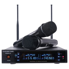 Sound Town Metal 200 Channels UHF Wireless Microphone System with 2 Handheld Microphones and Auto Scan, for Church, School, Outdoor Wedding, Meeting, Party and Karaoke (SWM26-U2HH)